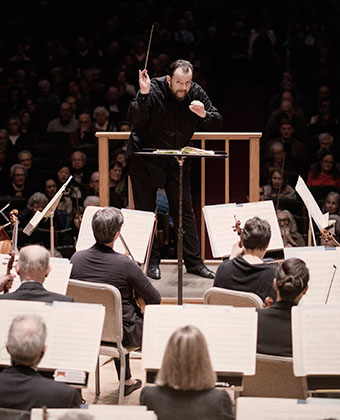 a person standing in front of a orchestra